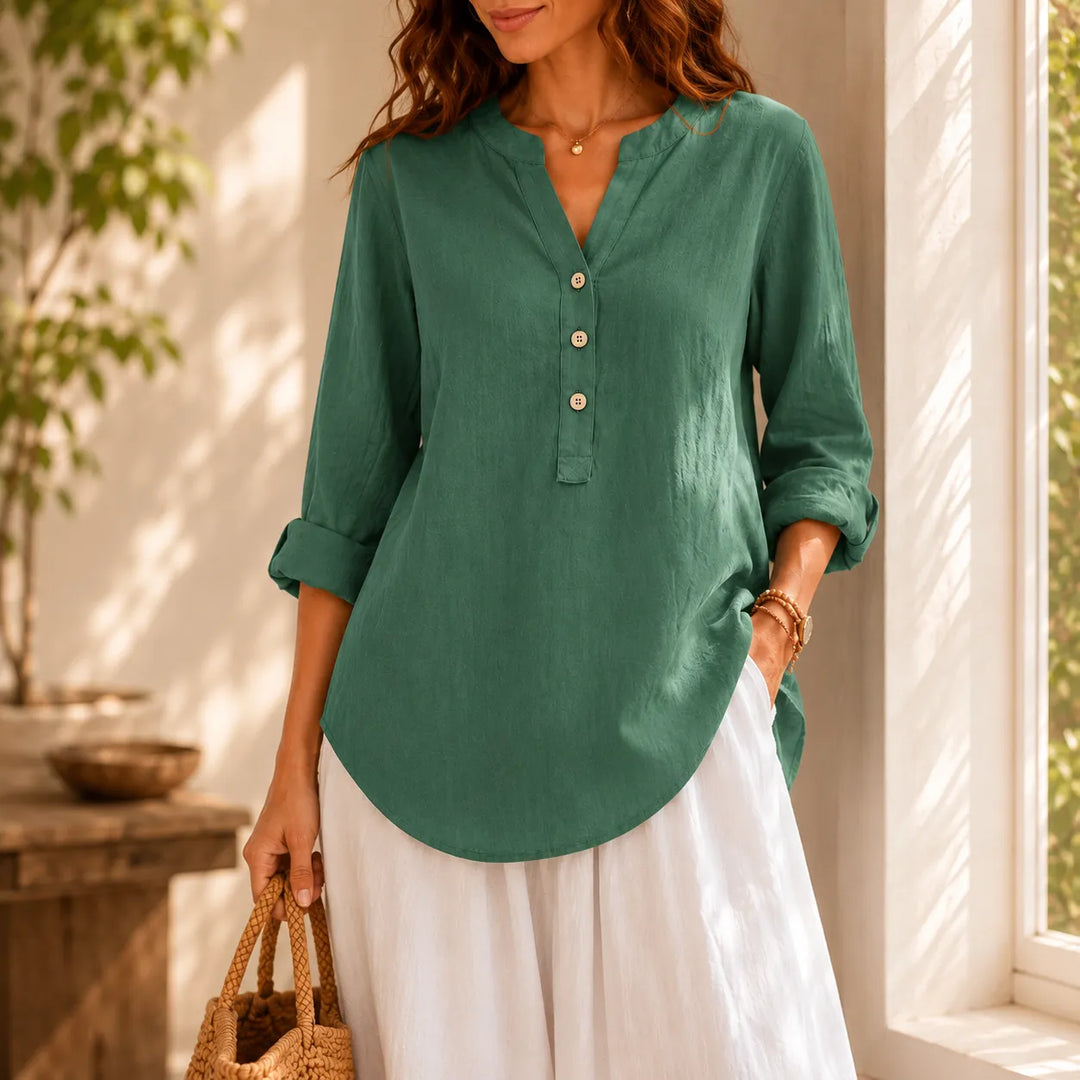 Amberlys Airy Blouse with V-Neck and Buttons - Elena Harper