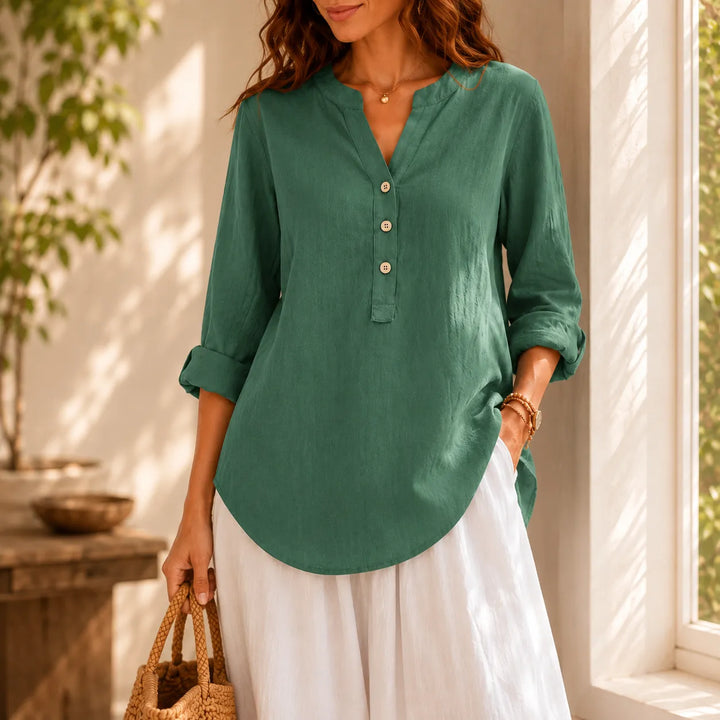 Amberlys Airy Blouse with V-Neck and Buttons - Elena Harper