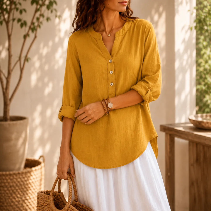 Amberlys Airy Blouse with V-Neck and Buttons - Elena Harper