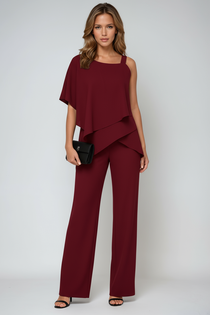 Asymmetric Overlay Wide Leg Jumpsuit
