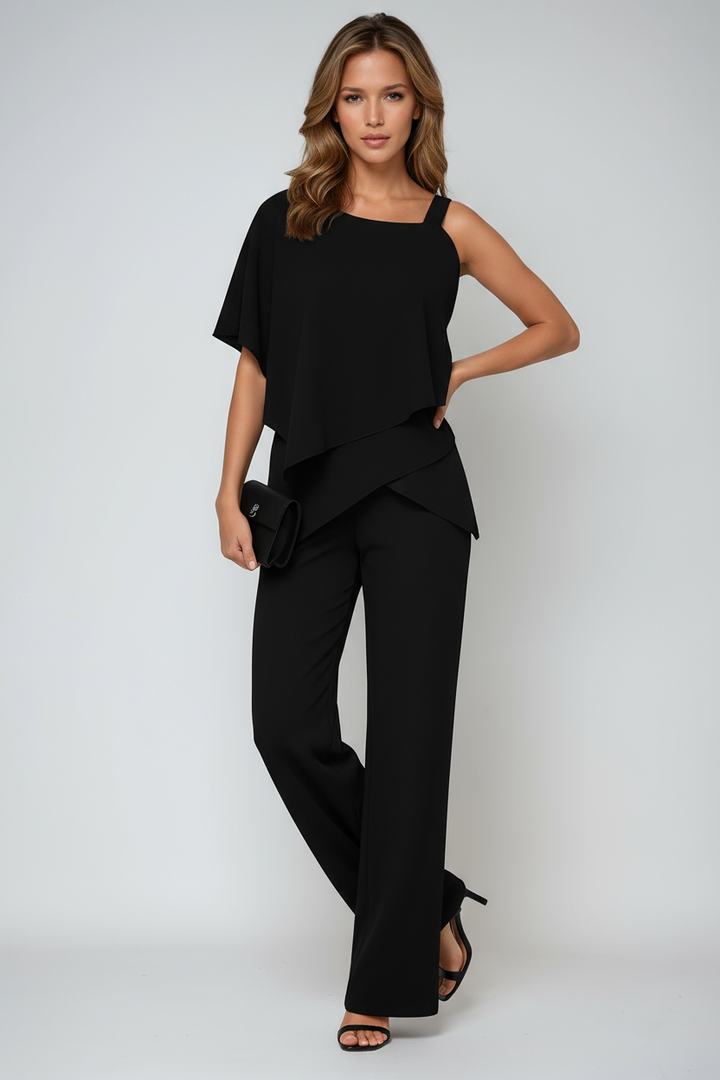 Asymmetric Overlay Wide Leg Jumpsuit