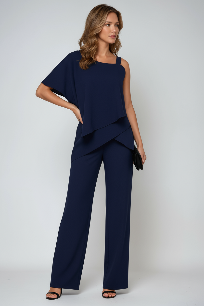 Asymmetric Overlay Wide Leg Jumpsuit