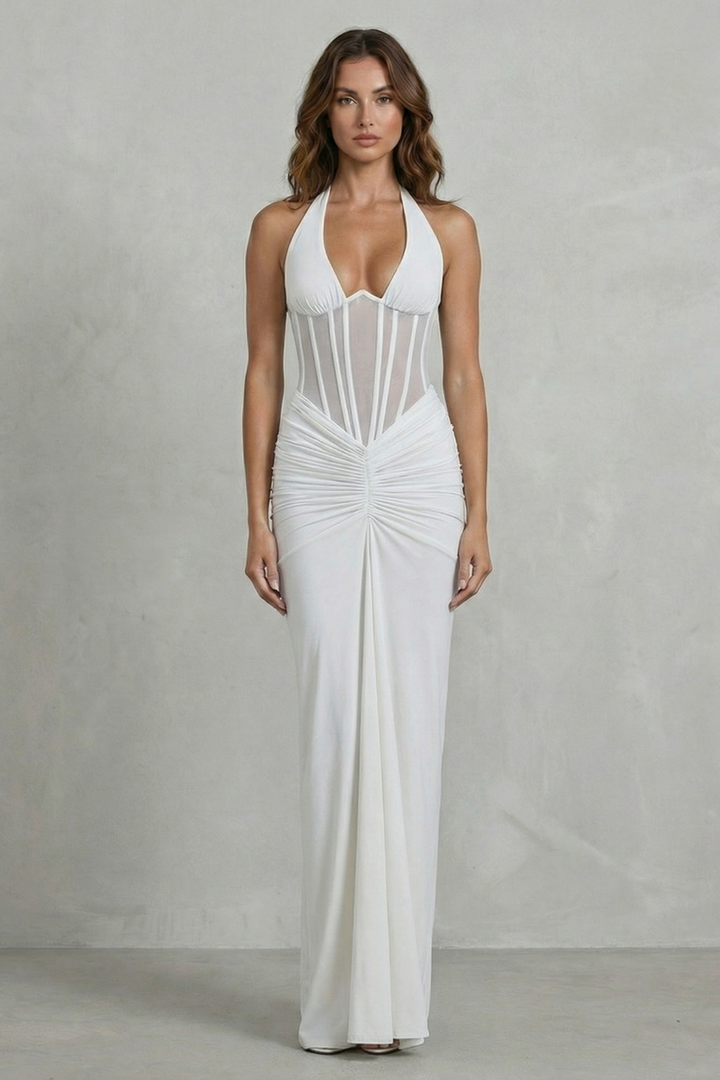 Verity – Sculpted allure – Women’s Halter Neck Corset Maxi Dress