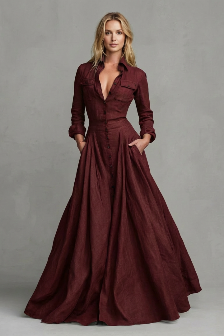 Verona – Long-Sleeved Collared Maxi Dress