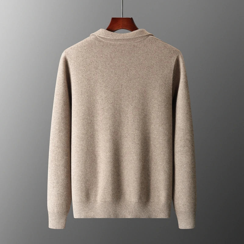 Men's Full-Zip Collared Sweater for Versatile Layering, view 2 - Elena Harper