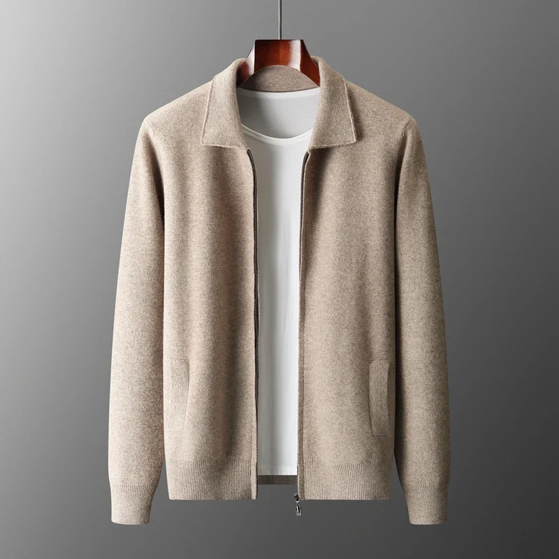 Men's Full-Zip Collared Sweater for Versatile Layering - Elena Harper