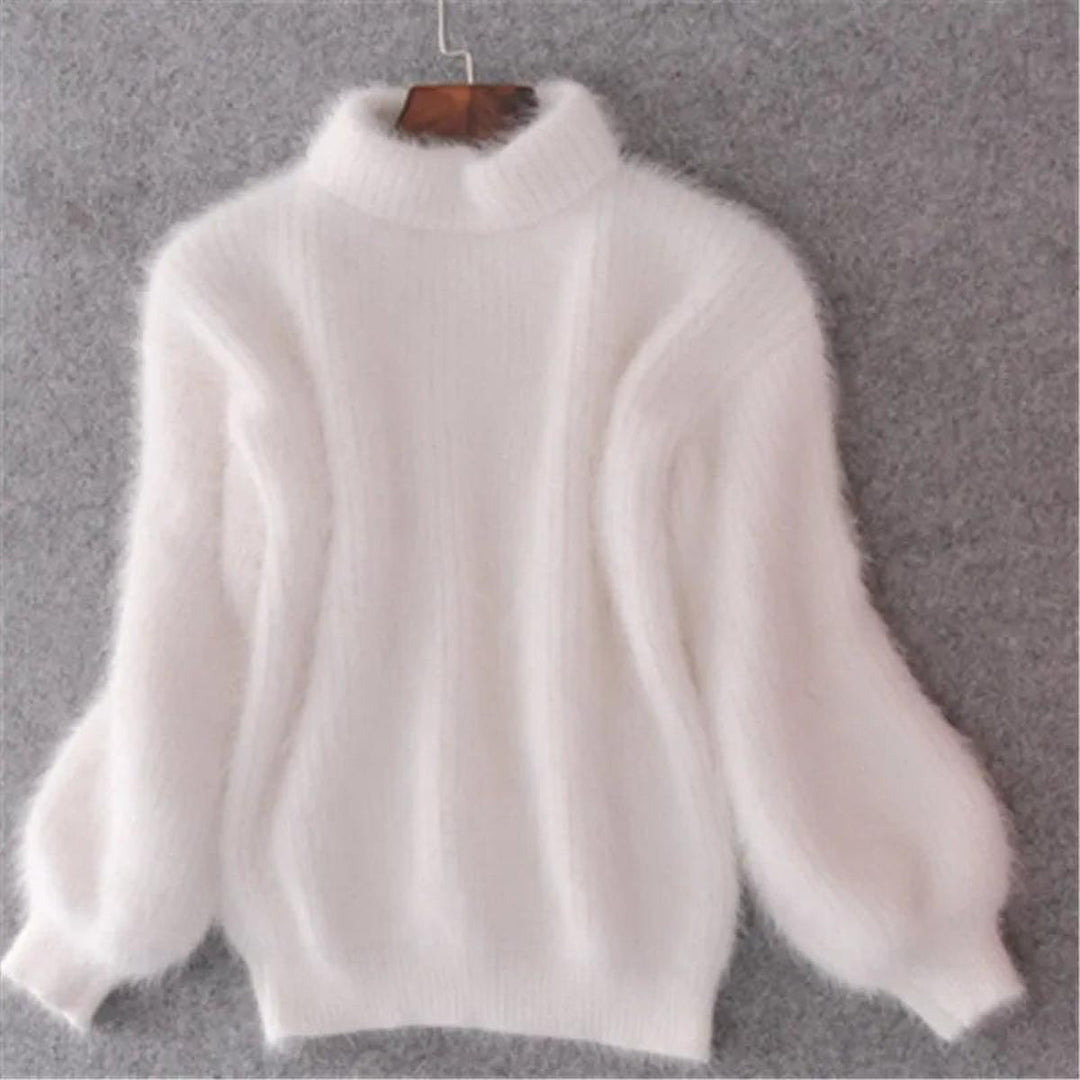 Women's Soft High Neck Sweater with Puff Sleeves