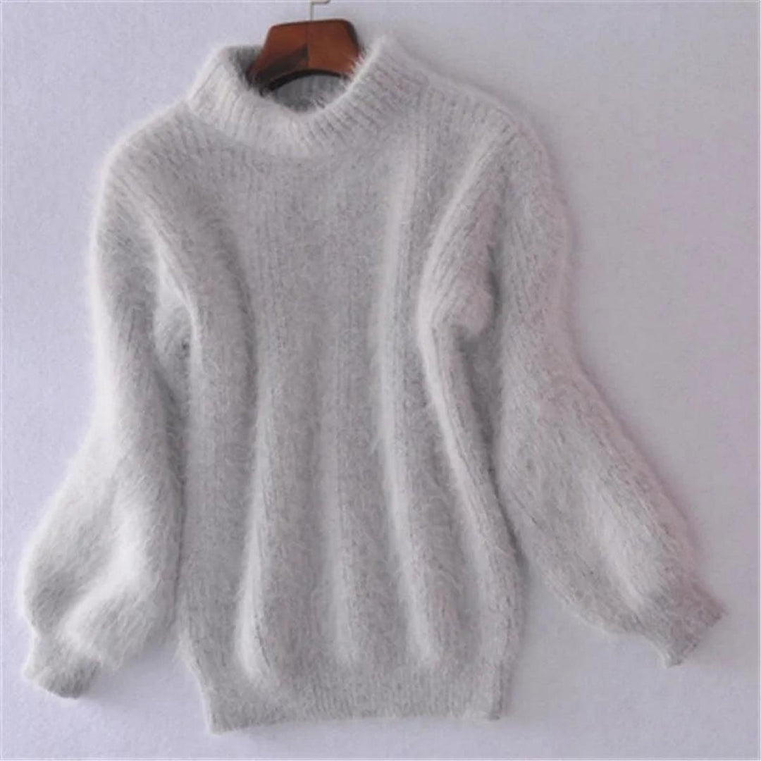 Women's Soft High Neck Sweater with Puff Sleeves