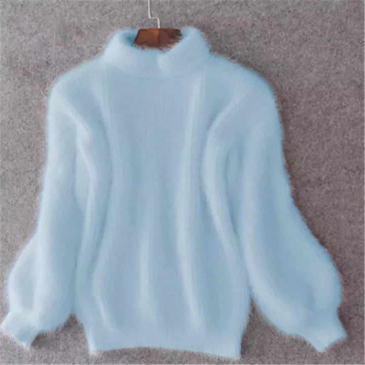 Women's Soft High Neck Sweater with Puff Sleeves