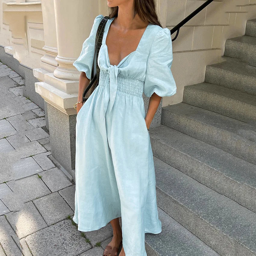 Alorica - Vintage-inspired midi dress with puff sleeves