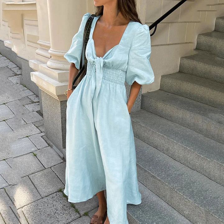 Alorica - Vintage-inspired midi dress with puff sleeves