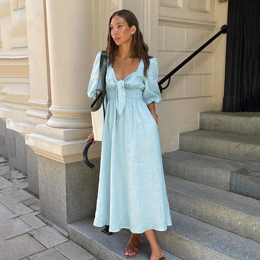 Alorica - Vintage-inspired midi dress with puff sleeves