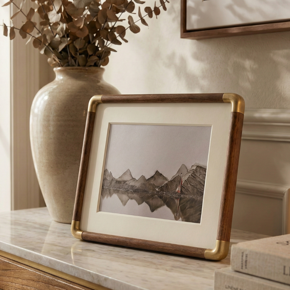 Table Photo Frame Solid Wood with Classic Corner Detail