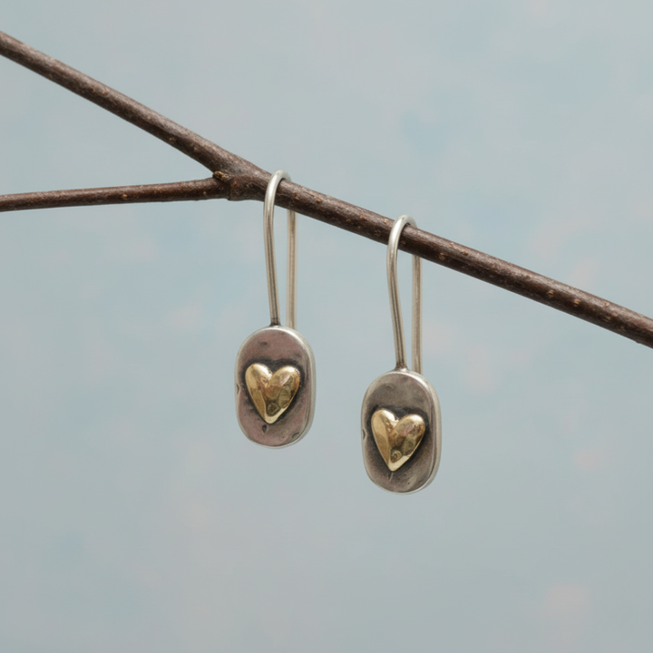 Gold and Silver Heart Earrings for Women - Elegant and Refined Vintage Style.