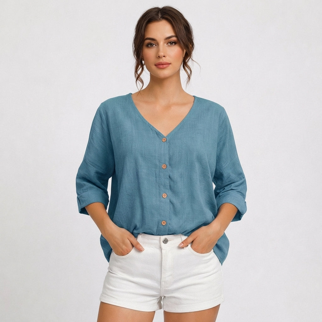 Violeta | Women's Casual V-Neck Blouse with Buttons