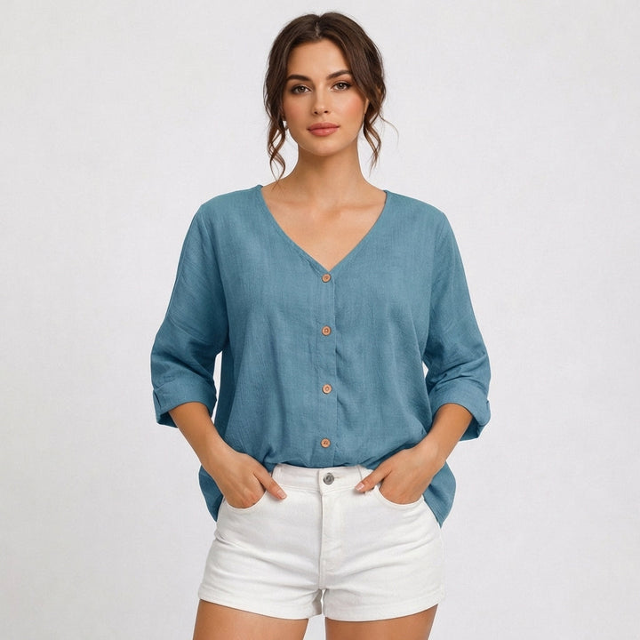 Violeta | Women's Casual V-Neck Blouse with Buttons