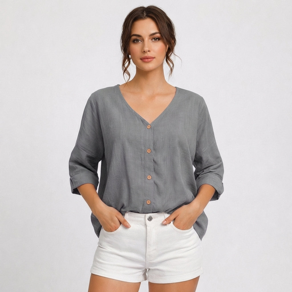 Violeta | Women's Casual V-Neck Blouse with Buttons