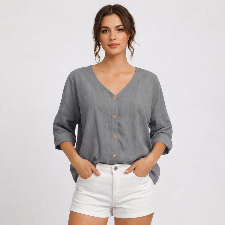 Violeta | Women's Casual V-Neck Blouse with Buttons