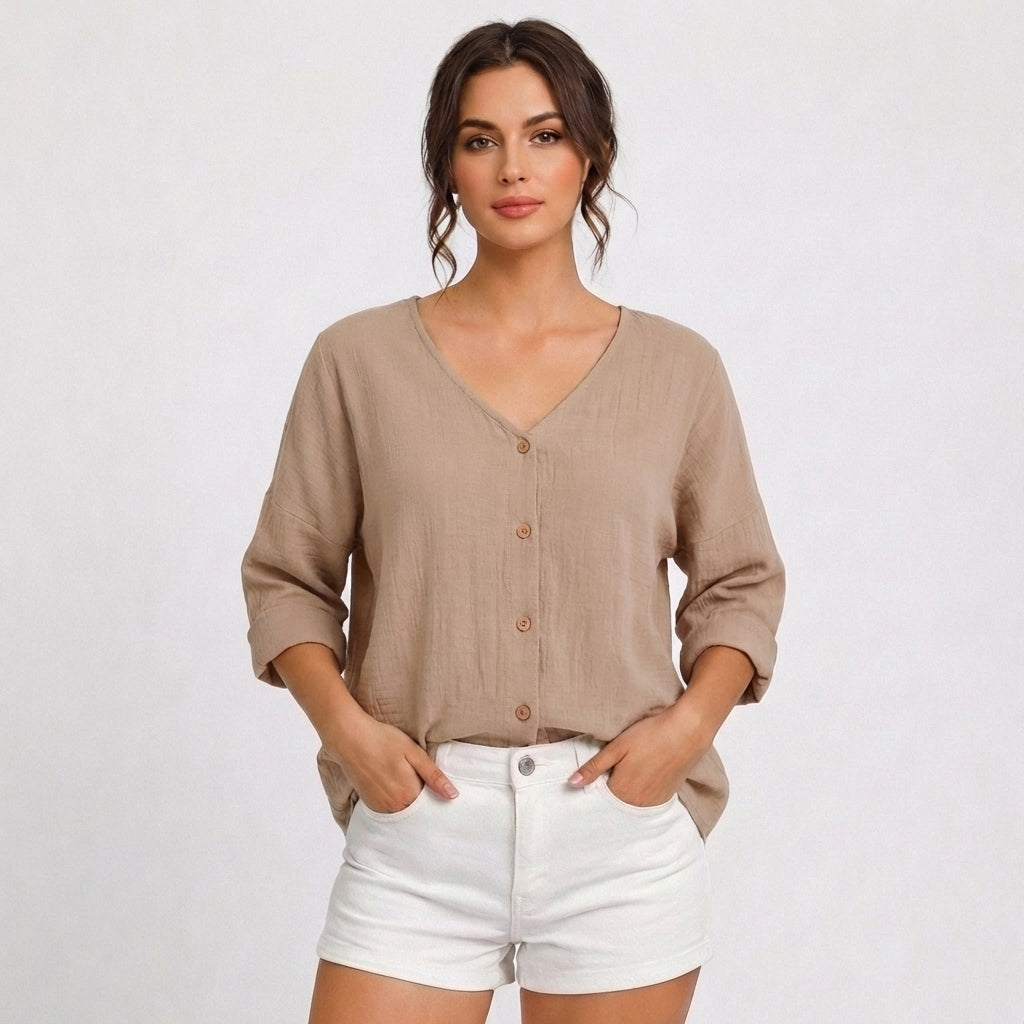 Violeta | Women's Casual V-Neck Blouse with Buttons