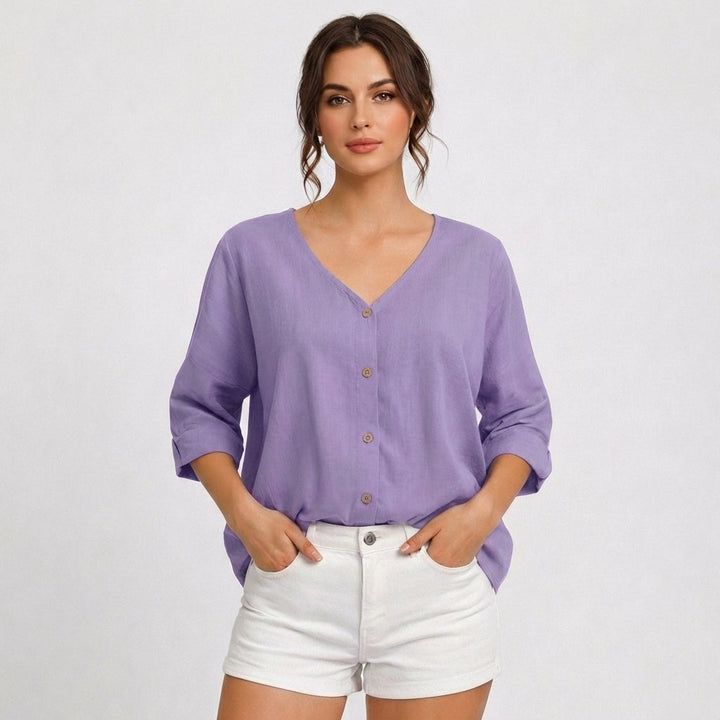 Violeta | Women's Casual V-Neck Blouse with Buttons