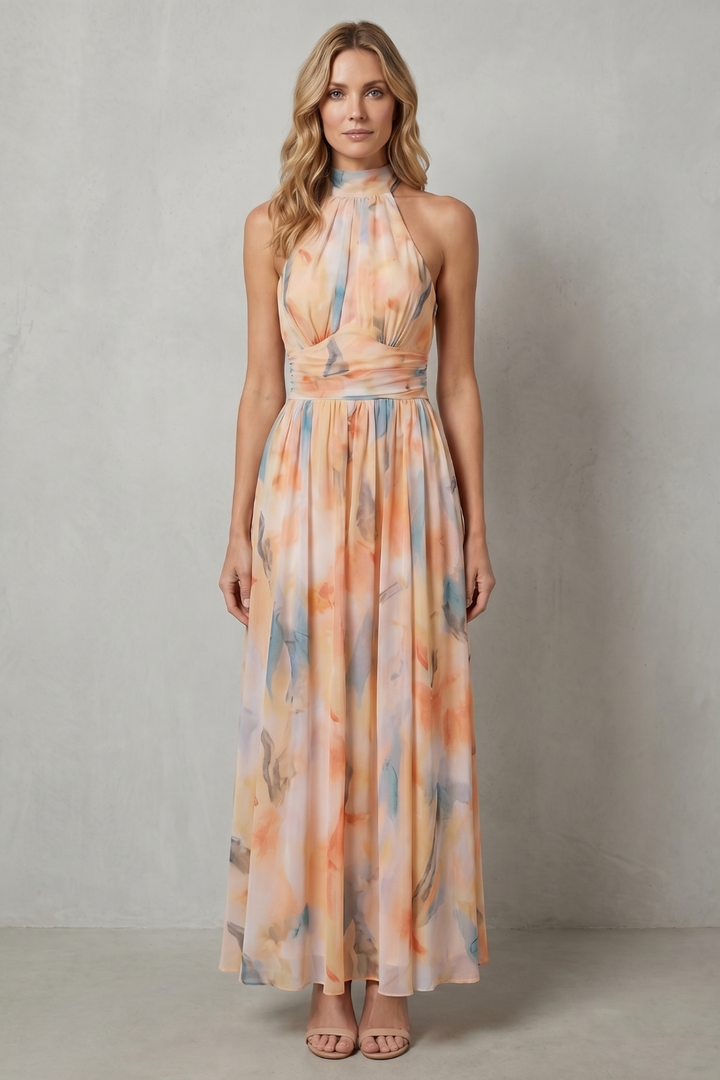 Vivienne – Watercolour halter grace – Maxi dress