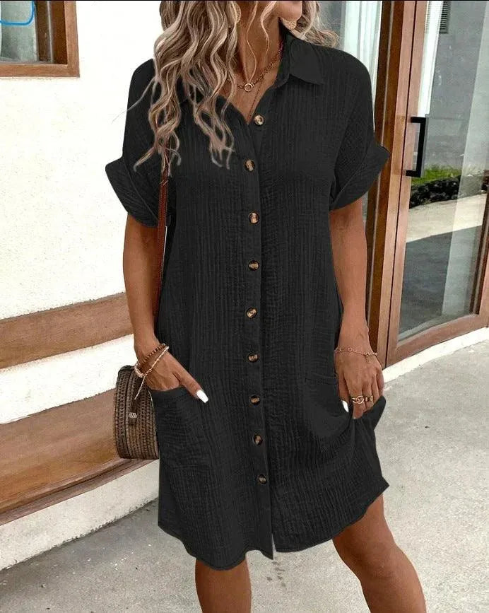 Polo Dress Oversized Airy Cotton Perfect for Summer Events, view 5 - Elena Harper