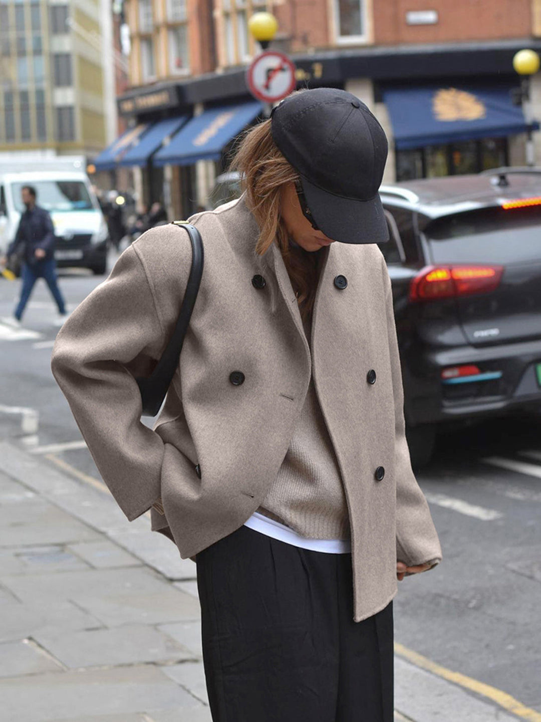 Buttoned Oversized Jacket for Women – Trendy High Collar Jacket