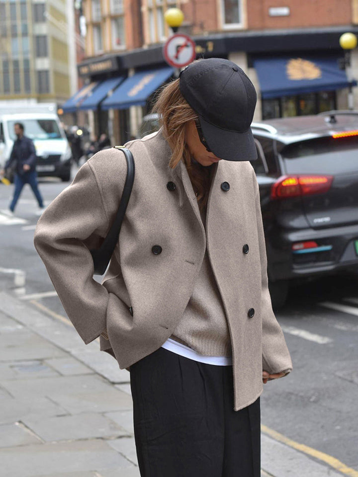 Buttoned Oversized Jacket for Women – Trendy High Collar Jacket