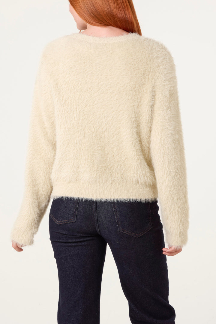 Ladies Cardigan with Colored Button Details - Beige