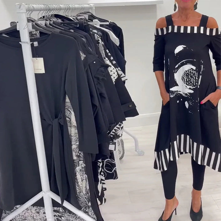 Ayra | Elegant Off-Shoulder Dress with Asymmetrical Design