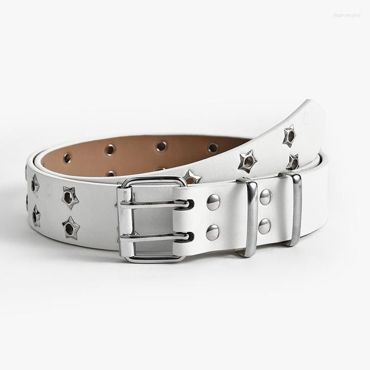 Star Eye Rivet Belt with Double Prong Buckle