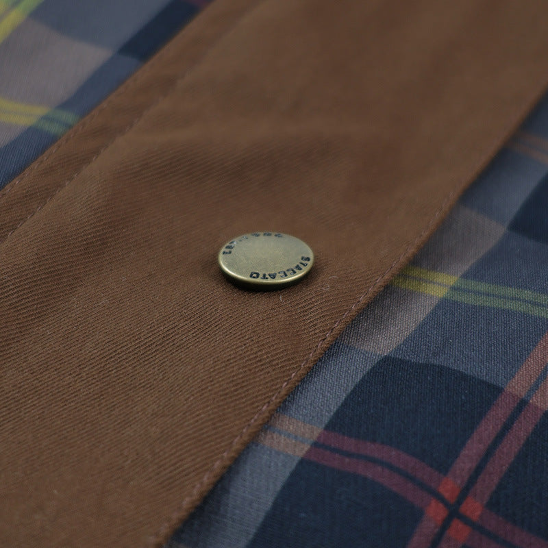 Checked Jacket for Men with Contrast Collar and Flap Pockets