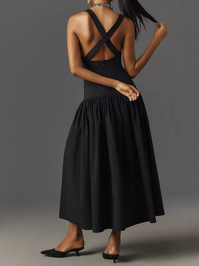 Sleeveless Linen Drop-Waist Midi Dress