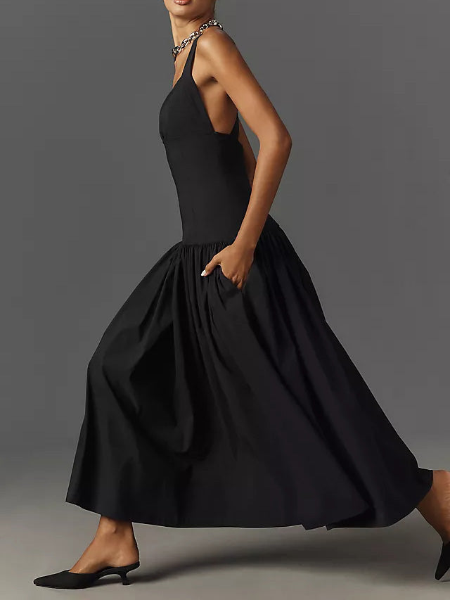 Sleeveless Linen Drop-Waist Midi Dress