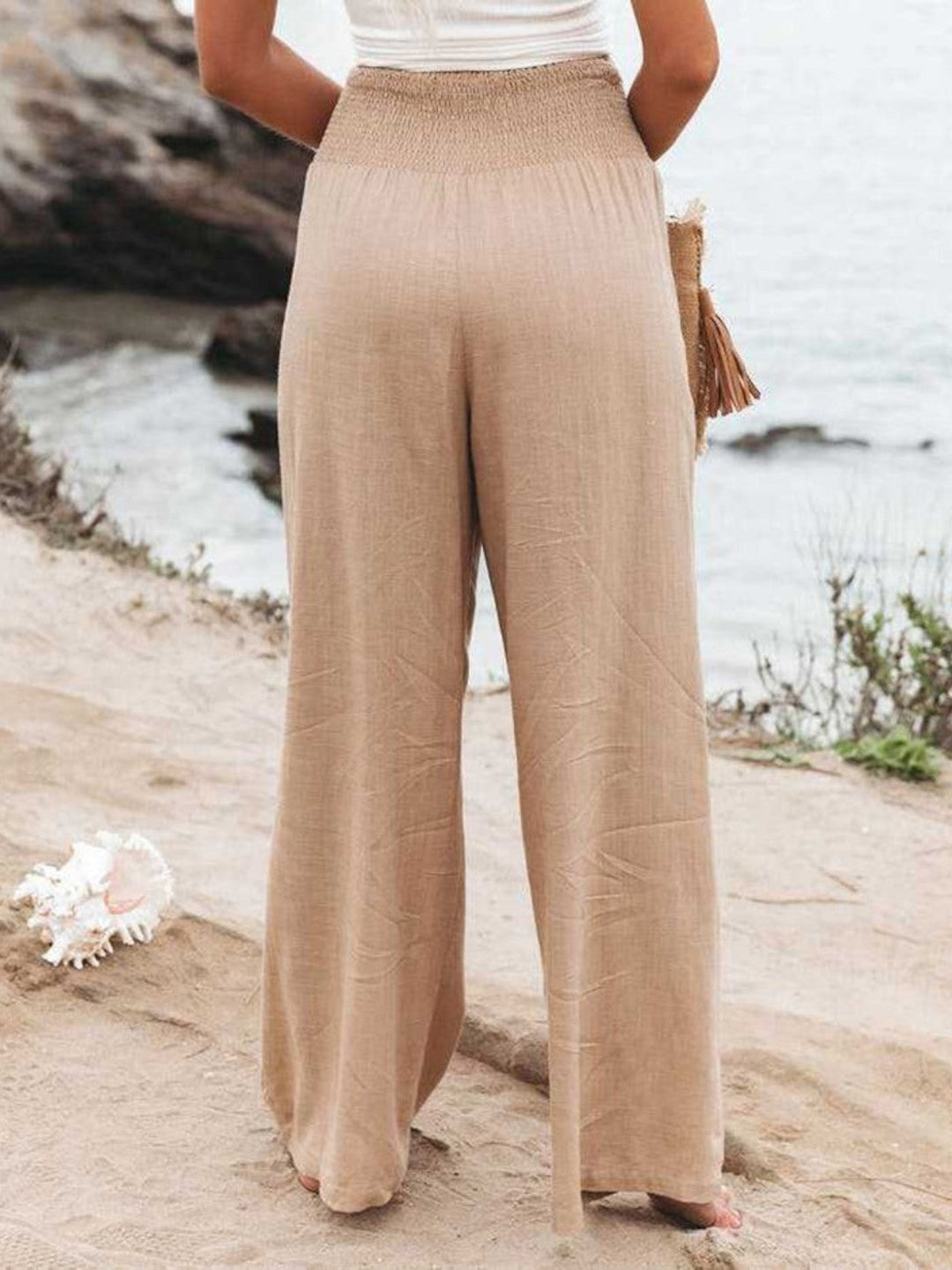 Wide Leg Pants for Women Smocked Waist & Flowing Palazzo Fit, view 3 - Elena Harper
