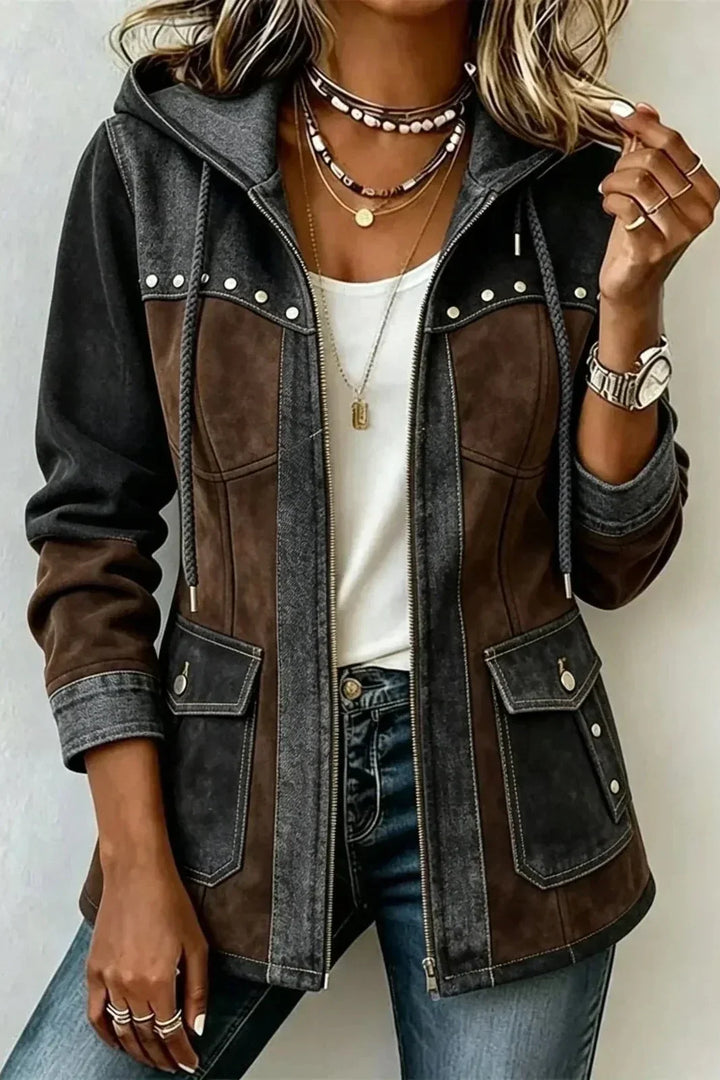 Women's Two-Tone Hooded Jacket with Flap Pockets