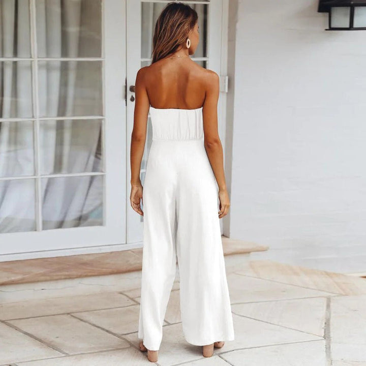 Women's Strapless Jumpsuit with Wide Legs – Elegant Tied Waist