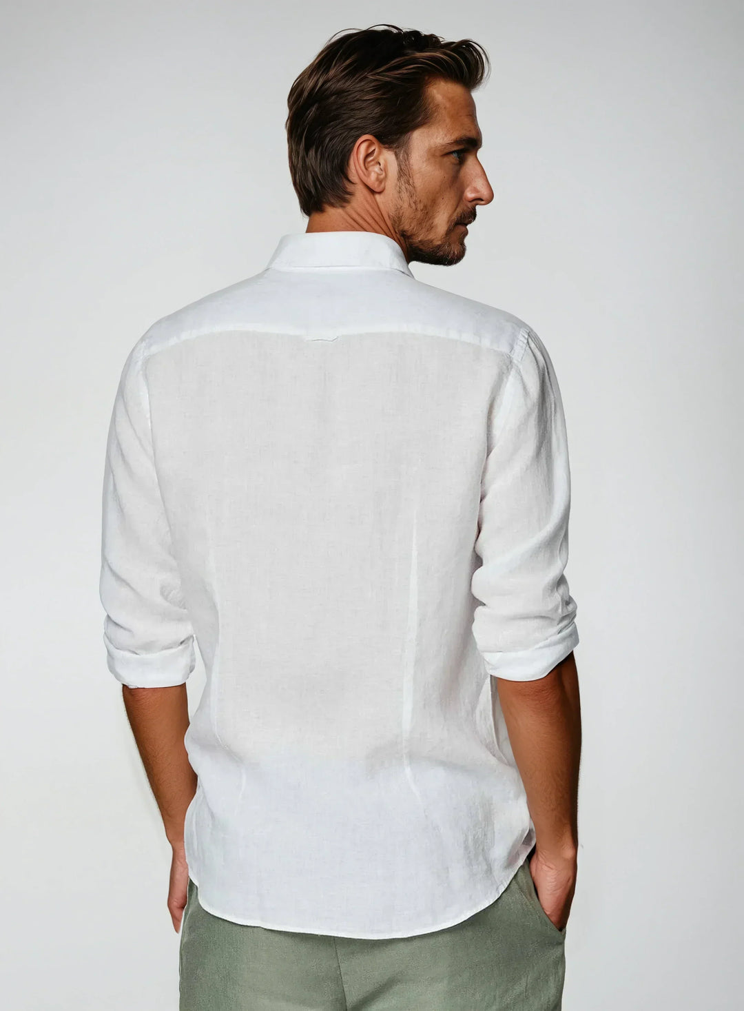 Linen Shirt with Relaxed Fit and Long Sleeves for Men, view 2 - Elena Harper