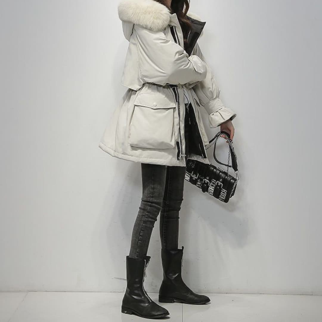 Ladies Waterproof Puffer Jacket – With Fur Collar, Casual for Cold Days