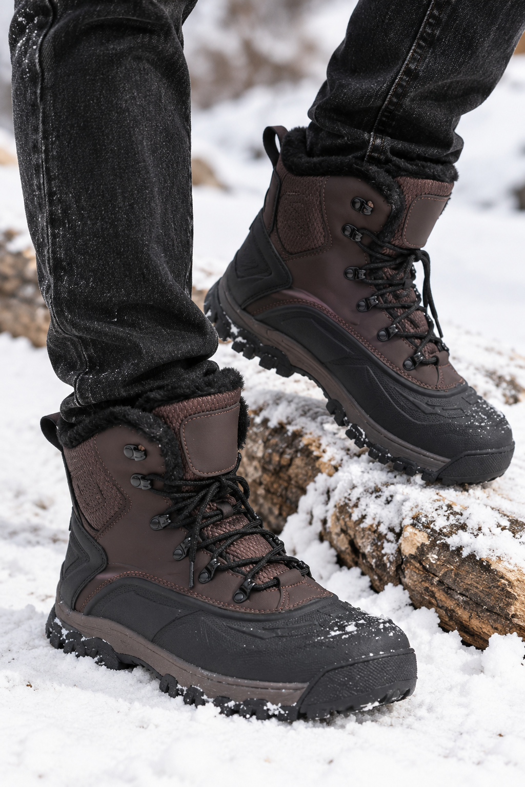 Men's High-Top Snow Boots with Metal Laces and Treaded Sole Vardek, view 2 - Elena Harper