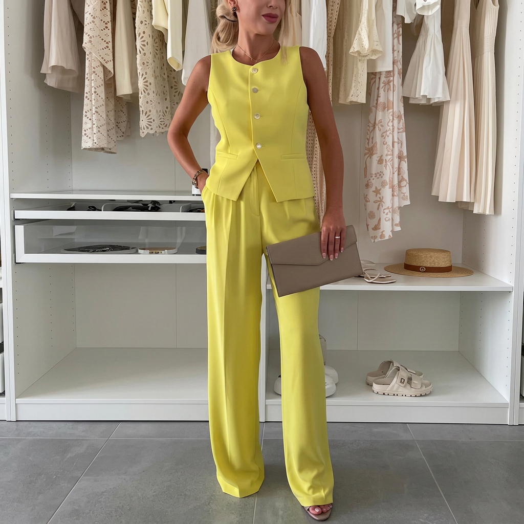 Women's Sleeveless Vest & Wide-Leg Trouser Set