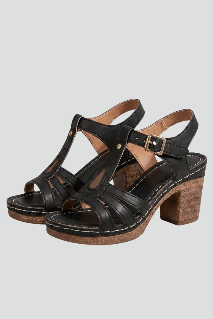 Women's Block Heel Sandals with Cushioned Insole and Open Upper