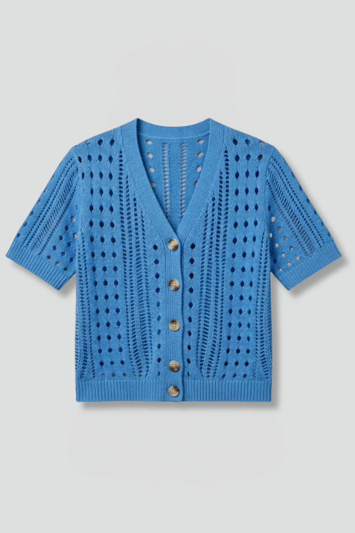 Women’s Cardigan with Hollow Knit and Short Sleeves