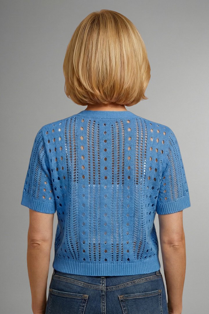 Women’s Cardigan with Hollow Knit and Short Sleeves