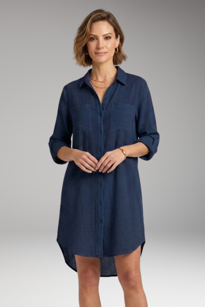 Women's Cover'Up Beach Dress with Button Front and Side Slits