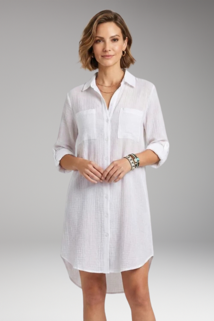 Women's Cover'Up Beach Dress with Button Front and Side Slits