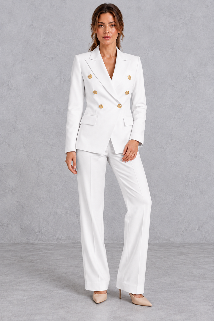 Women's Double-Breasted Blazer & Trousers Set – Tailored Two-Piece Suit