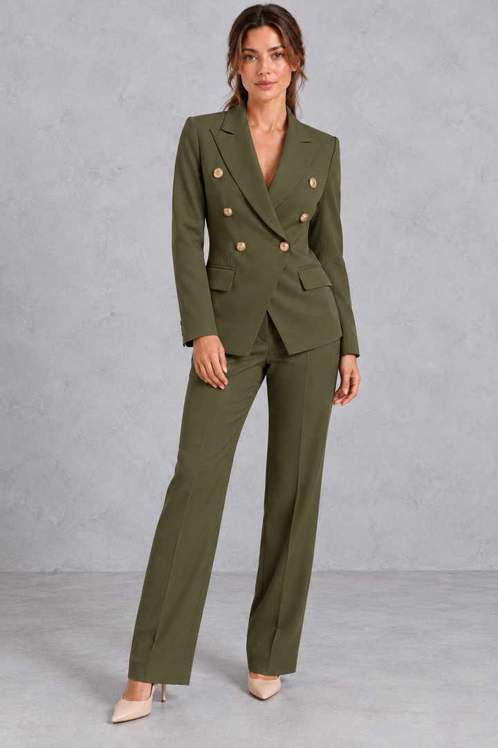 Women's Double-Breasted Blazer & Trousers Set – Tailored Two-Piece Suit
