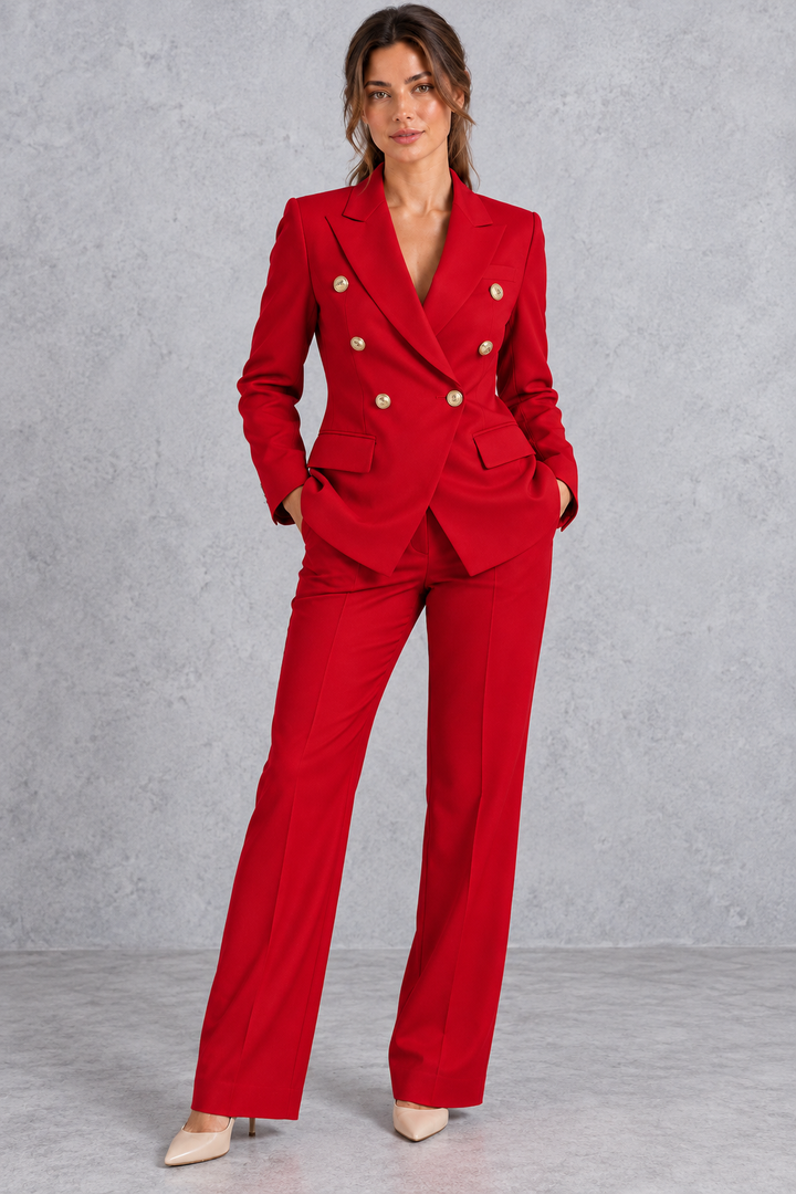 Women's Double-Breasted Blazer & Trousers Set – Tailored Two-Piece Suit