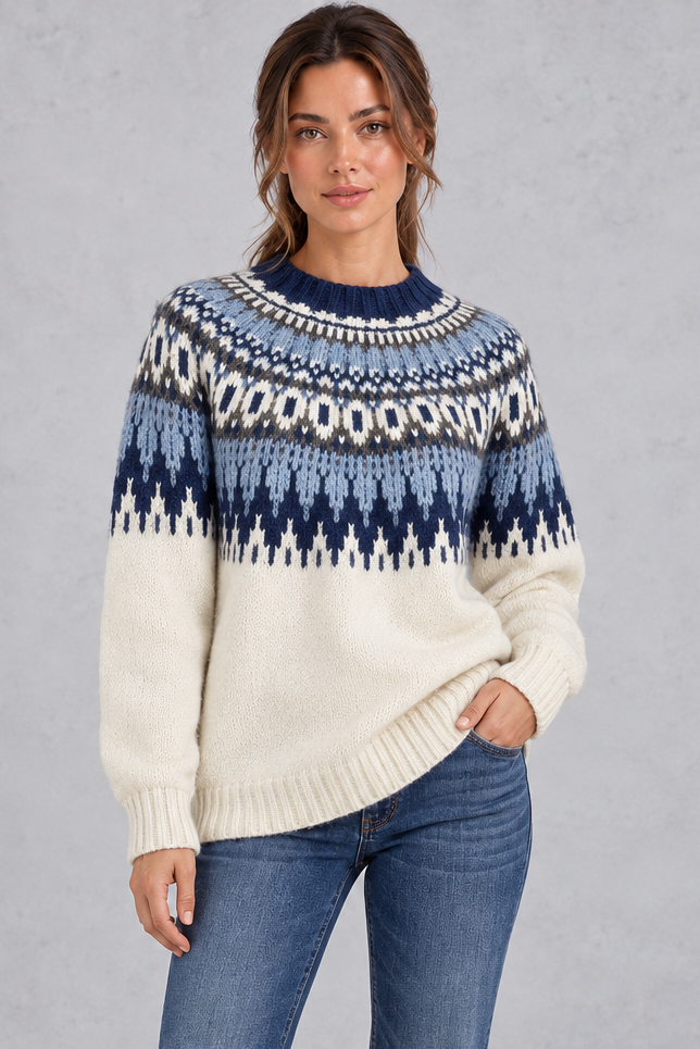 Women's Fair Isle Knit Jumper – Cosy Relaxed Fit Nordic Yoke Knitwear